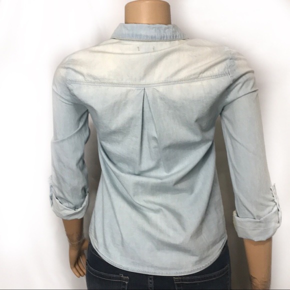 Charlotte Russe Chambray Blouse light Blue Button up size XS - Picture 3 of 10